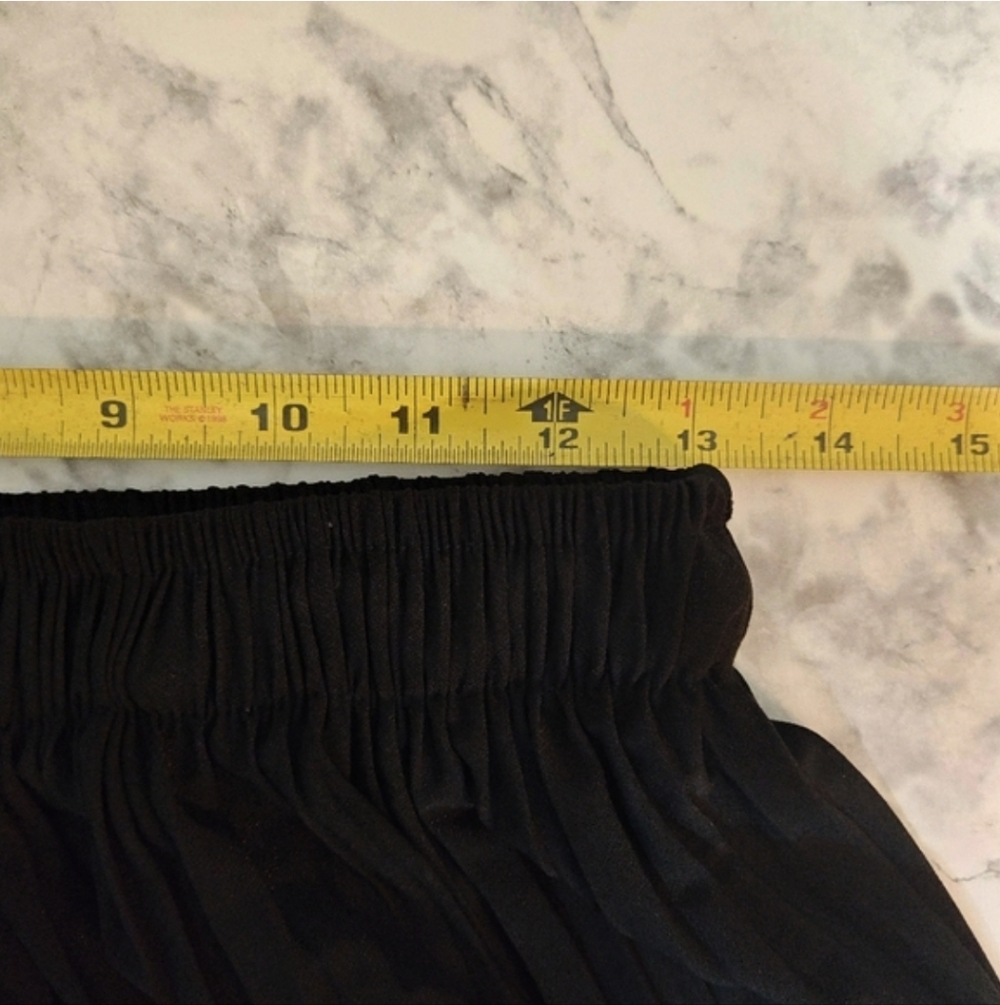 One Size Black Pleated Maxi Skirt Elastic High Waist Flowy Drawstring Boho - Picture 9 of 14